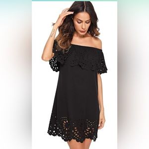 Floerns Women's Off Shoulder Ruffle Loose Tunic Shift Dress (Black L)